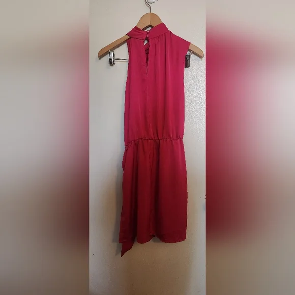 Pink Asymmetrical Ruched Halter Cocktail Dress - Picture 5 of 6